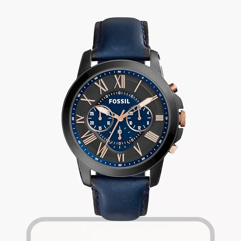 Fossil Grant Chronograph Black Dial Navy Leather Men's Watch- FS5061